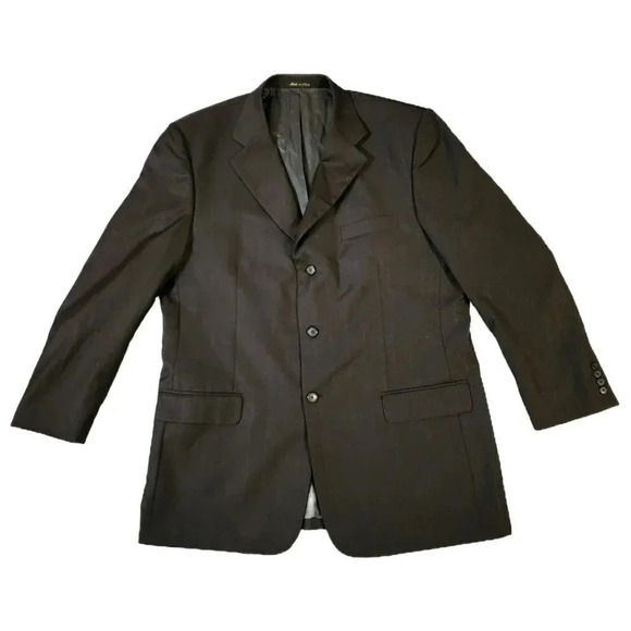 Roberto Villini Couture 2pc Suit Italy Mens Sz 46 Long Charcoal Gray Blue Check